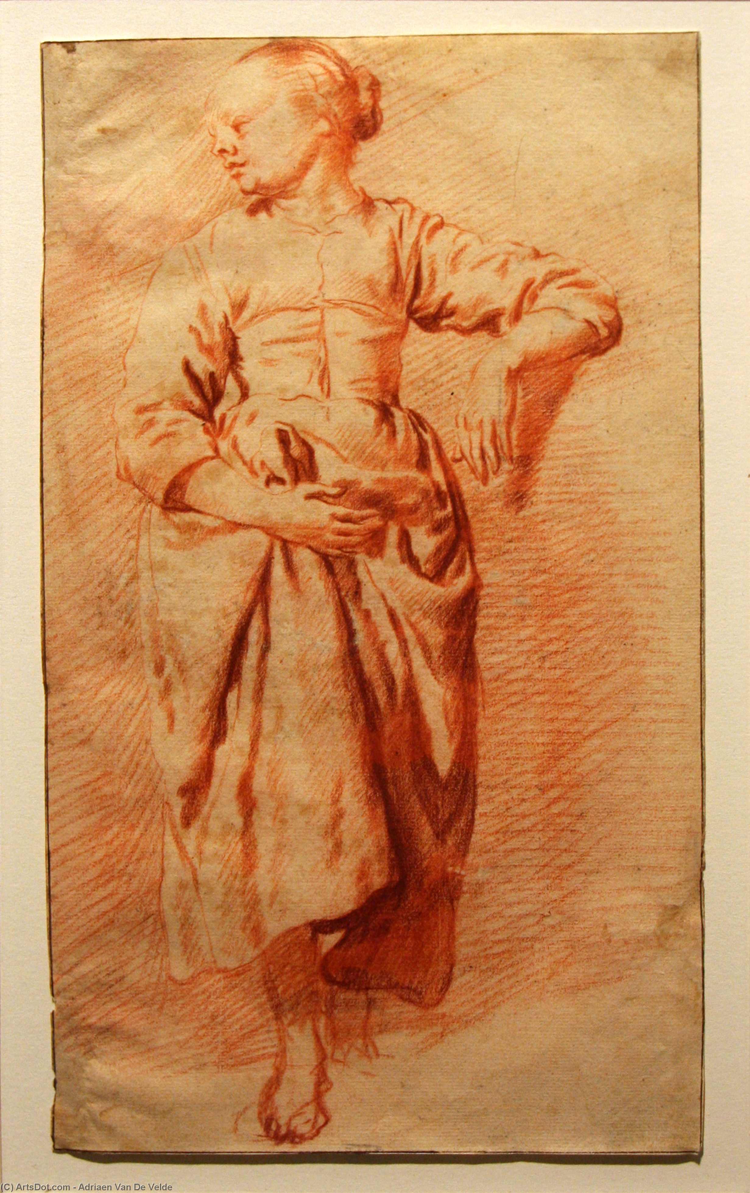 Wikioo.org - The Encyclopedia of Fine Arts - Painting, Artwork by Adriaen Van De Velde - Study of a Woman in Peasant Dress