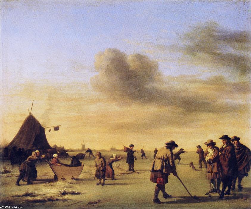 Wikioo.org - The Encyclopedia of Fine Arts - Painting, Artwork by Adriaen Van De Velde - Golfers on the Ice near Haarlem