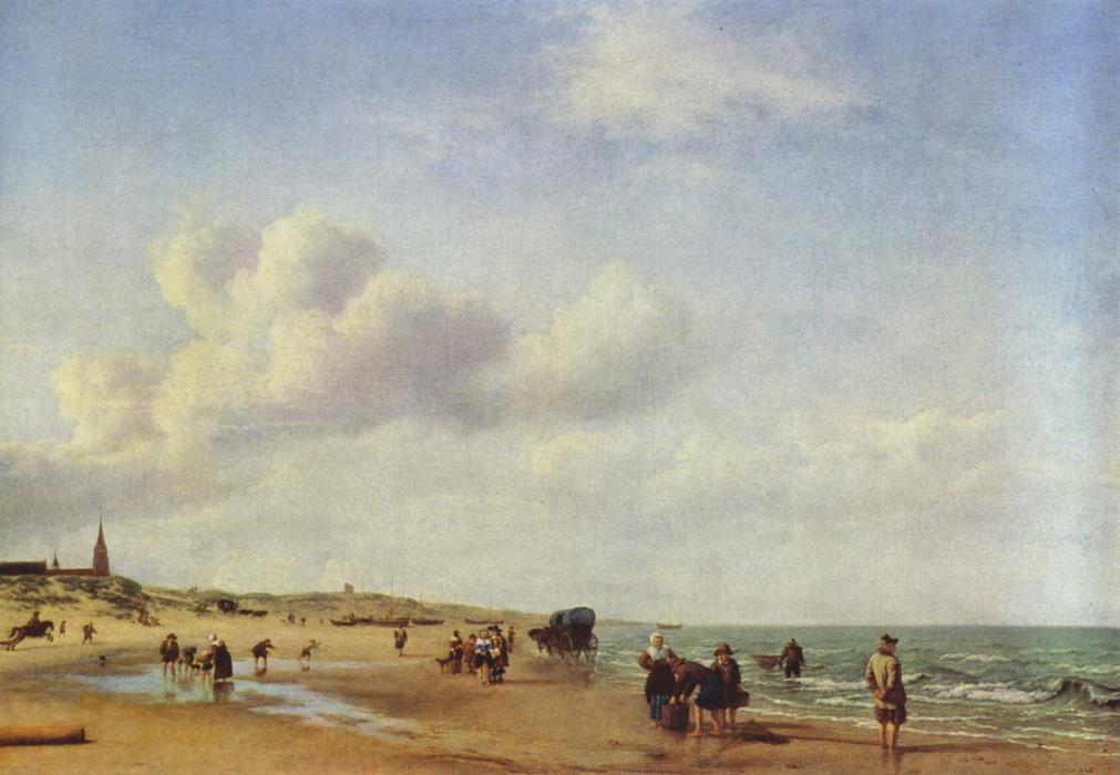 Wikioo.org - The Encyclopedia of Fine Arts - Painting, Artwork by Adriaen Van De Velde - The Beach at Scheveningen
