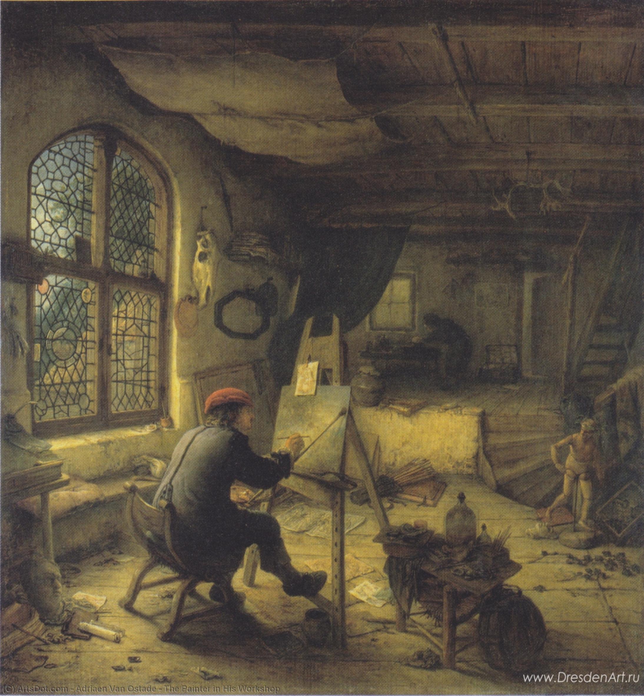 Wikioo.org - The Encyclopedia of Fine Arts - Painting, Artwork by Adriaen Van Ostade - The Painter in His Workshop