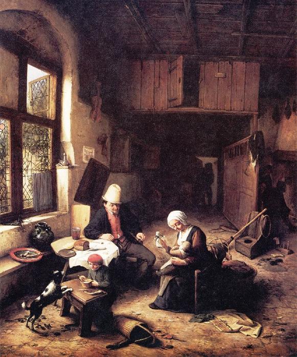 Wikioo.org - The Encyclopedia of Fine Arts - Painting, Artwork by Adriaen Van Ostade - The Interior of a Peasant's Cottage