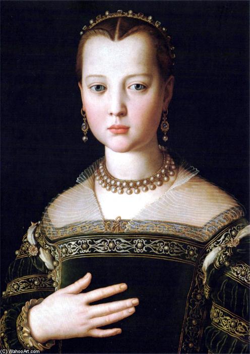 Wikioo.org – La Enciclopedia de las Bellas Artes - Pintura, Obras de arte de Agnolo Bronzino - retrato de maria delaware Medici