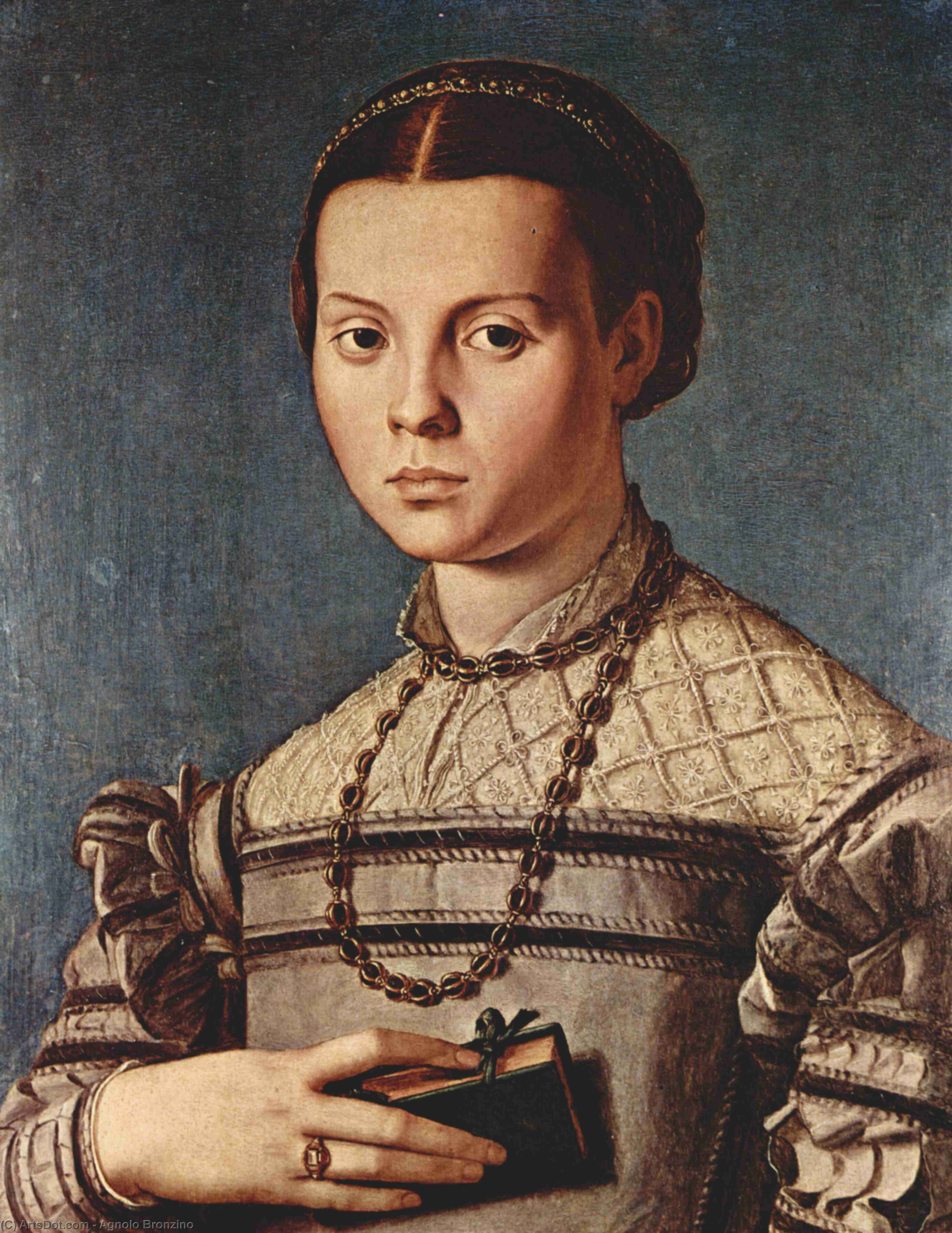 Wikioo.org - The Encyclopedia of Fine Arts - Painting, Artwork by Agnolo Bronzino - Portrait of a girl with book