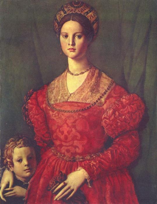 Wikioo.org – L'Encyclopédie des Beaux Arts - Peinture, Oeuvre de Agnolo Bronzino - portrait de jeune femme avec  elle  fils