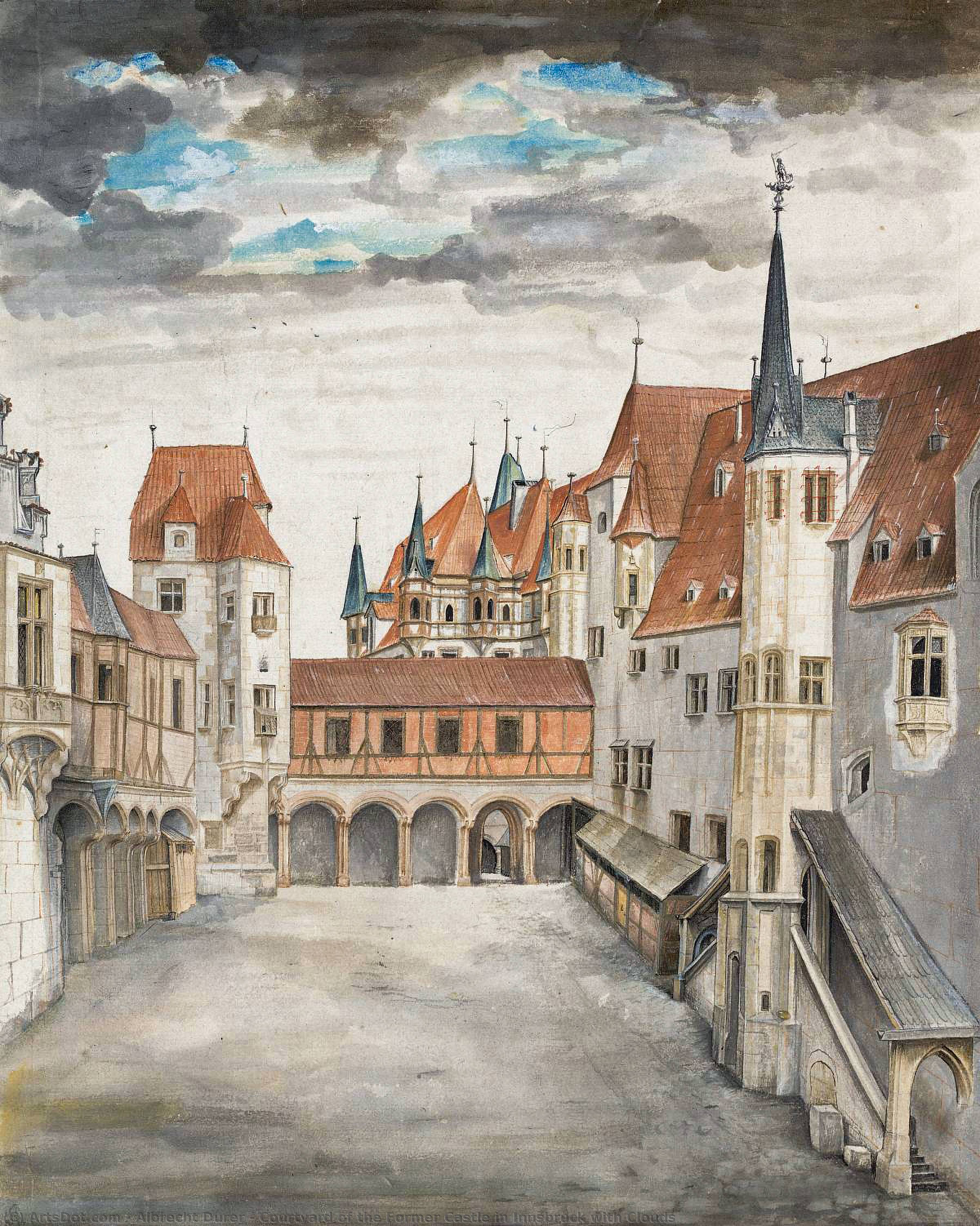 WikiOO.org - Encyclopedia of Fine Arts - Maľba, Artwork Albrecht Durer - Courtyard of the Former Castle in Innsbruck with Clouds