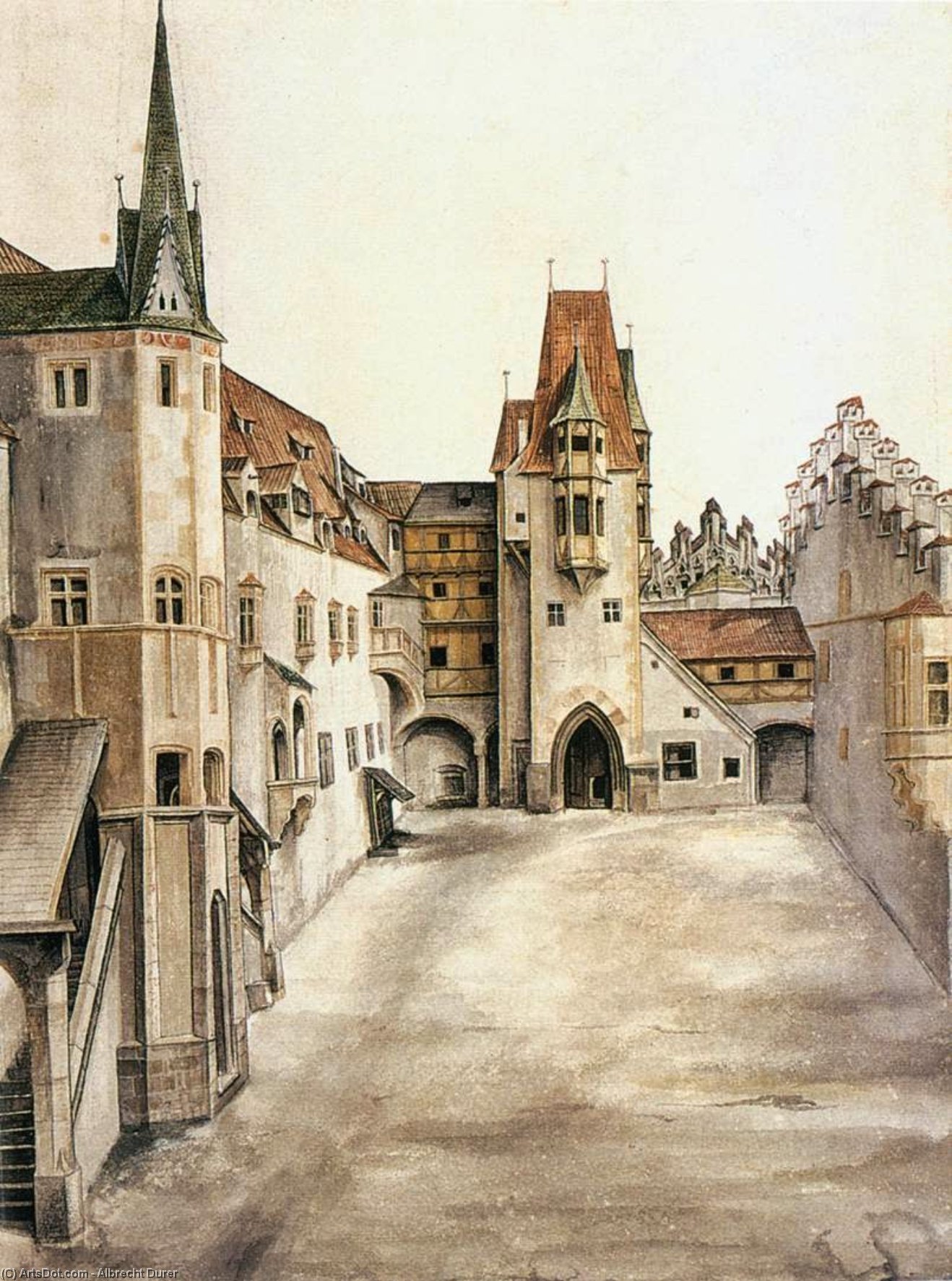 Wikioo.org - The Encyclopedia of Fine Arts - Painting, Artwork by Albrecht Durer - Courtyard of the Former Castle in Innsbruck without Clouds