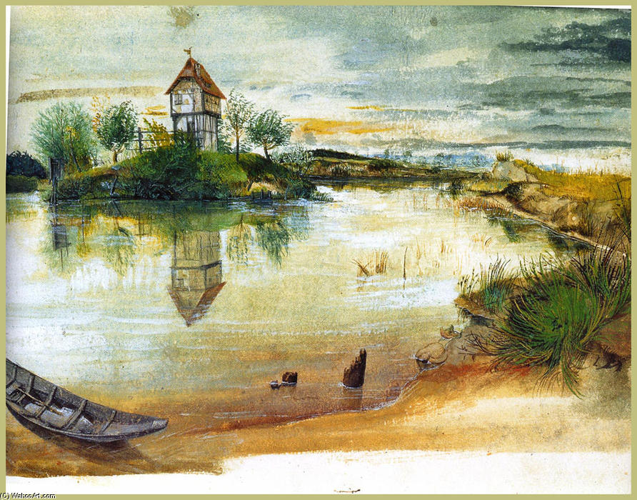 WikiOO.org - 百科事典 - 絵画、アートワーク Albrecht Durer - によって家 a 池