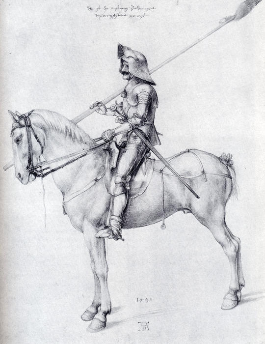 WikiOO.org - Enciclopédia das Belas Artes - Pintura, Arte por Albrecht Durer - Man In Armor On Horseback
