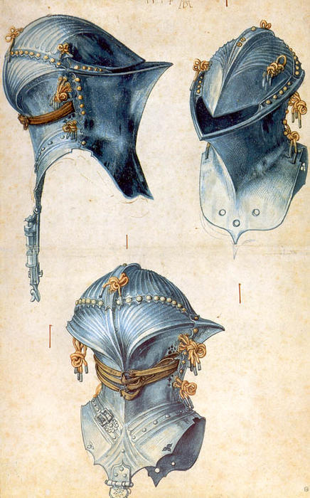 WikiOO.org - Encyclopedia of Fine Arts - Lukisan, Artwork Albrecht Durer - Three studies of a helmet