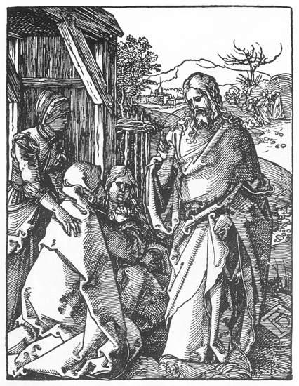 WikiOO.org - Enciclopédia das Belas Artes - Pintura, Arte por Albrecht Durer - Christ Taking Leave of His Mother
