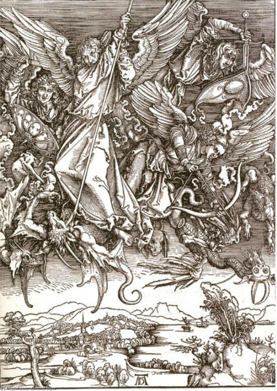 WikiOO.org - Encyclopedia of Fine Arts - Lukisan, Artwork Albrecht Durer - St. Michael and the Dragon, from a Latin edition