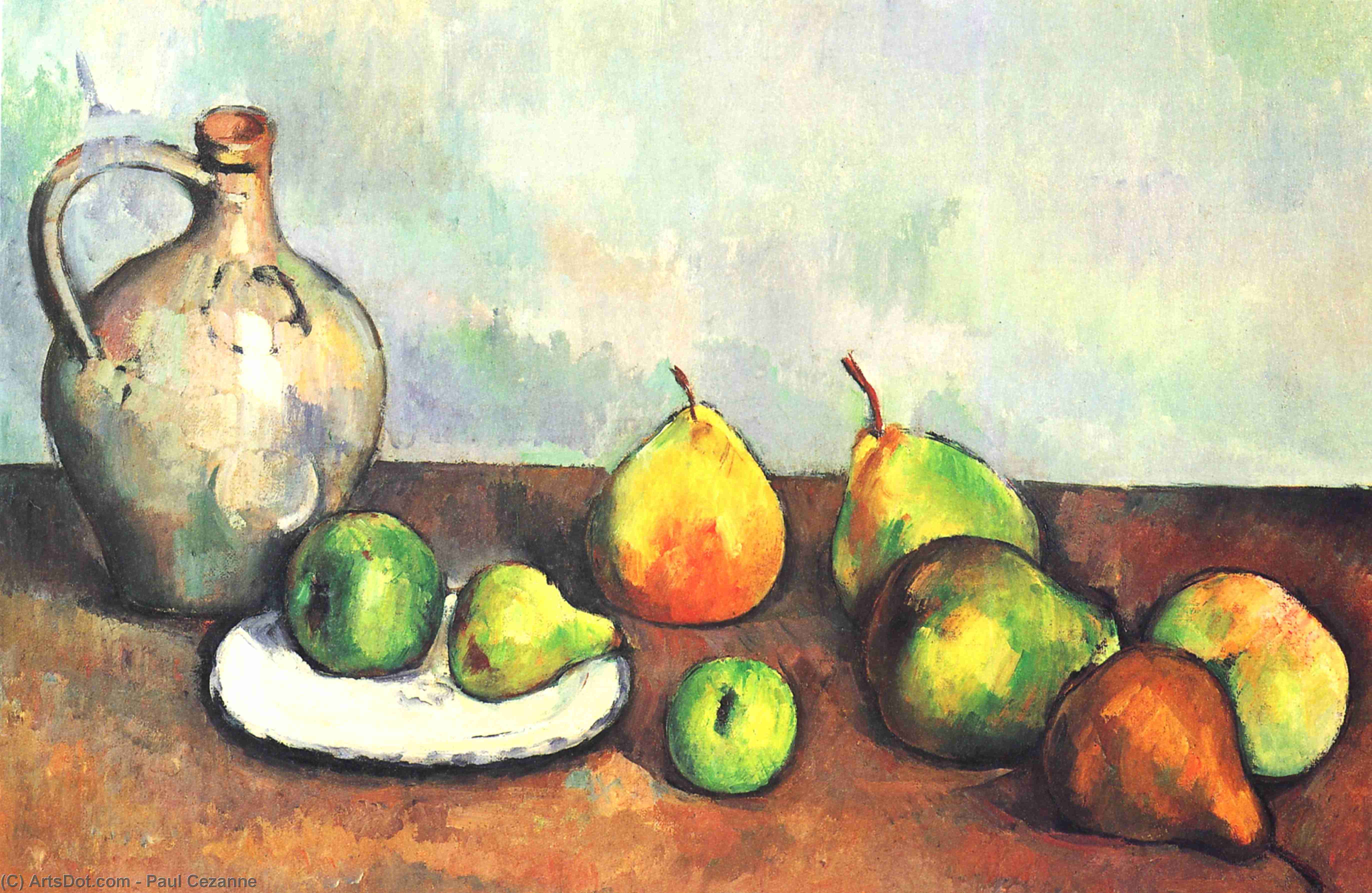 Wikioo.org - Bách khoa toàn thư về mỹ thuật - Vẽ tranh, Tác phẩm nghệ thuật Paul Cezanne - Still life, pitcher and fruit