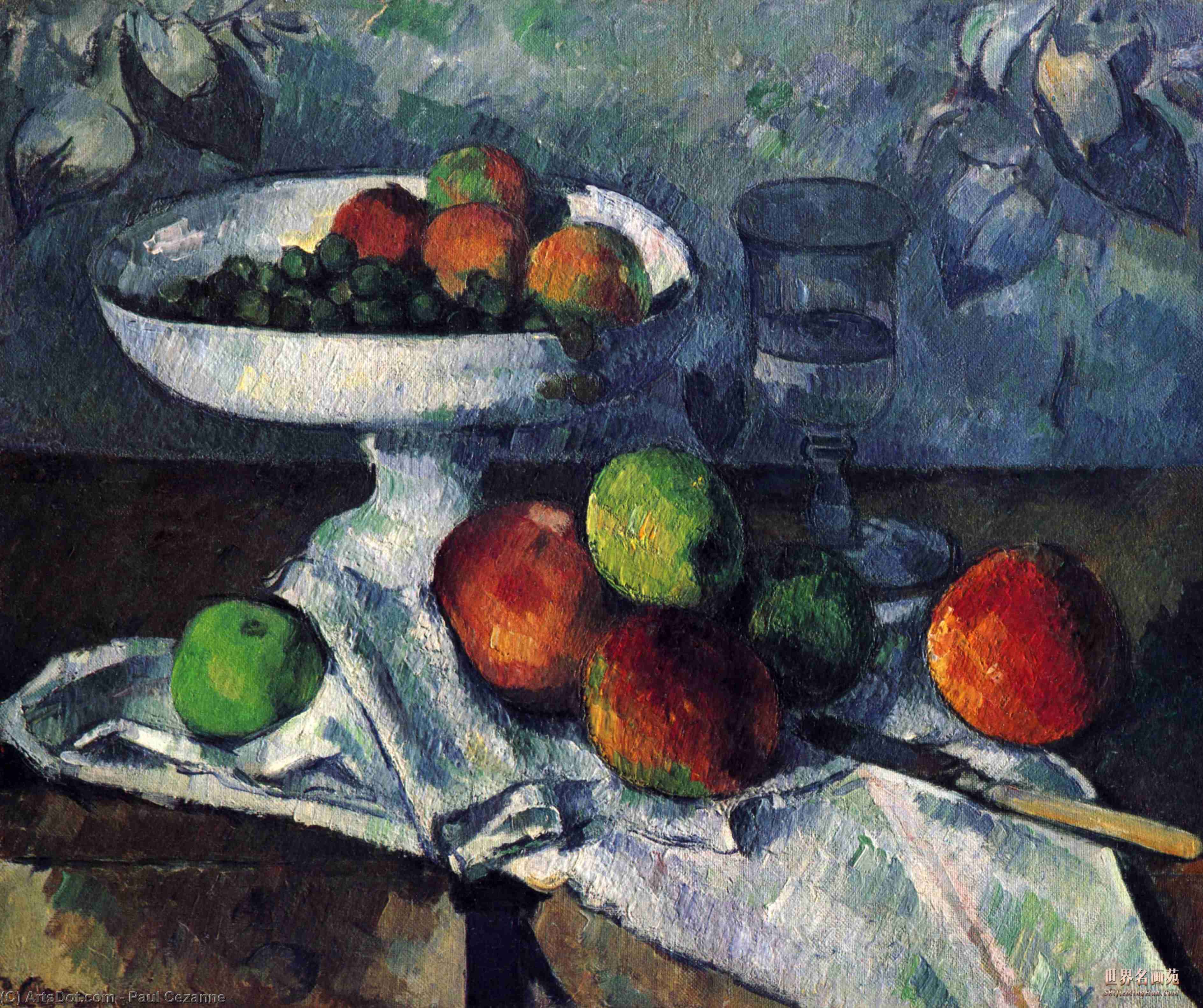 WikiOO.org - Güzel Sanatlar Ansiklopedisi - Resim, Resimler Paul Cezanne - Compotier, Glass and Apples