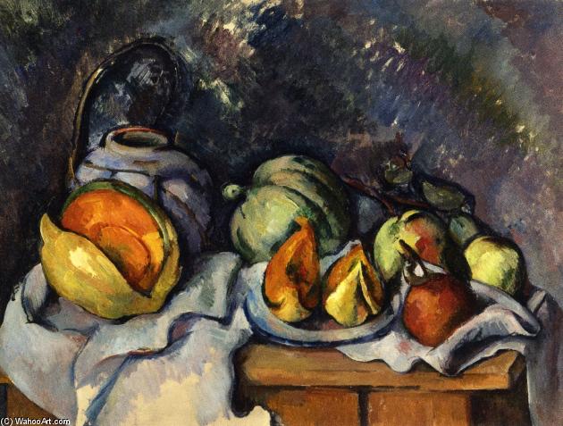 WikiOO.org - Güzel Sanatlar Ansiklopedisi - Resim, Resimler Paul Cezanne - Still Life with Fruit and a Ginger Pot