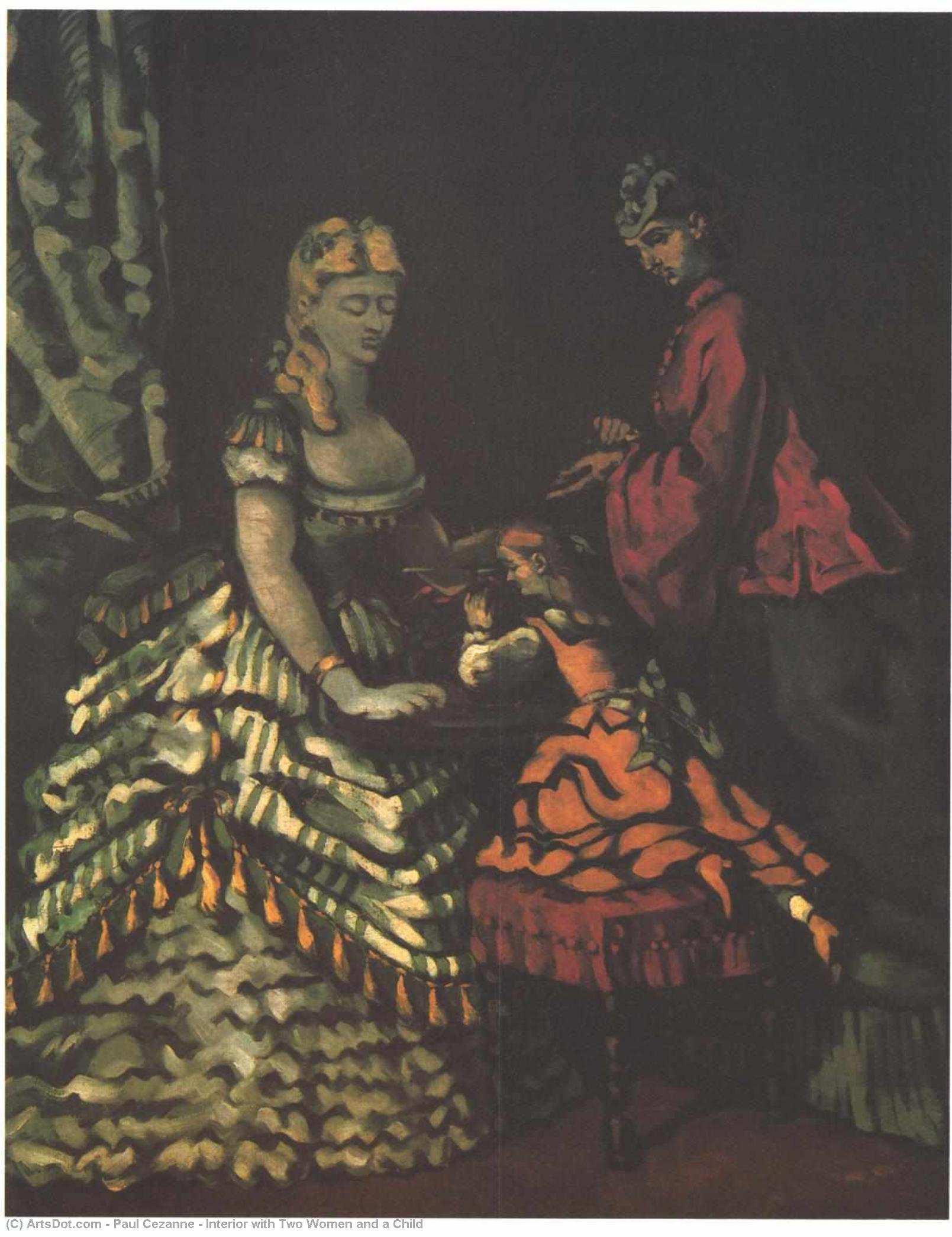 Wikioo.org – L'Encyclopédie des Beaux Arts - Peinture, Oeuvre de Paul Cezanne - intérieur avec deux femmes et un enfant