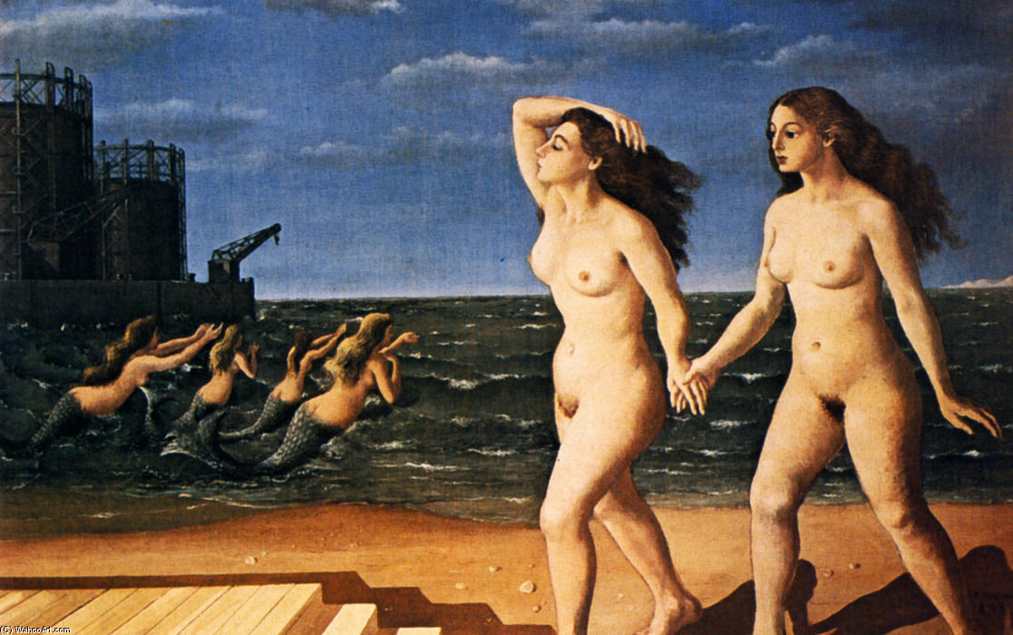WikiOO.org – 美術百科全書 - 繪畫，作品 Paul Delvaux - 女子  前 的  的 大海