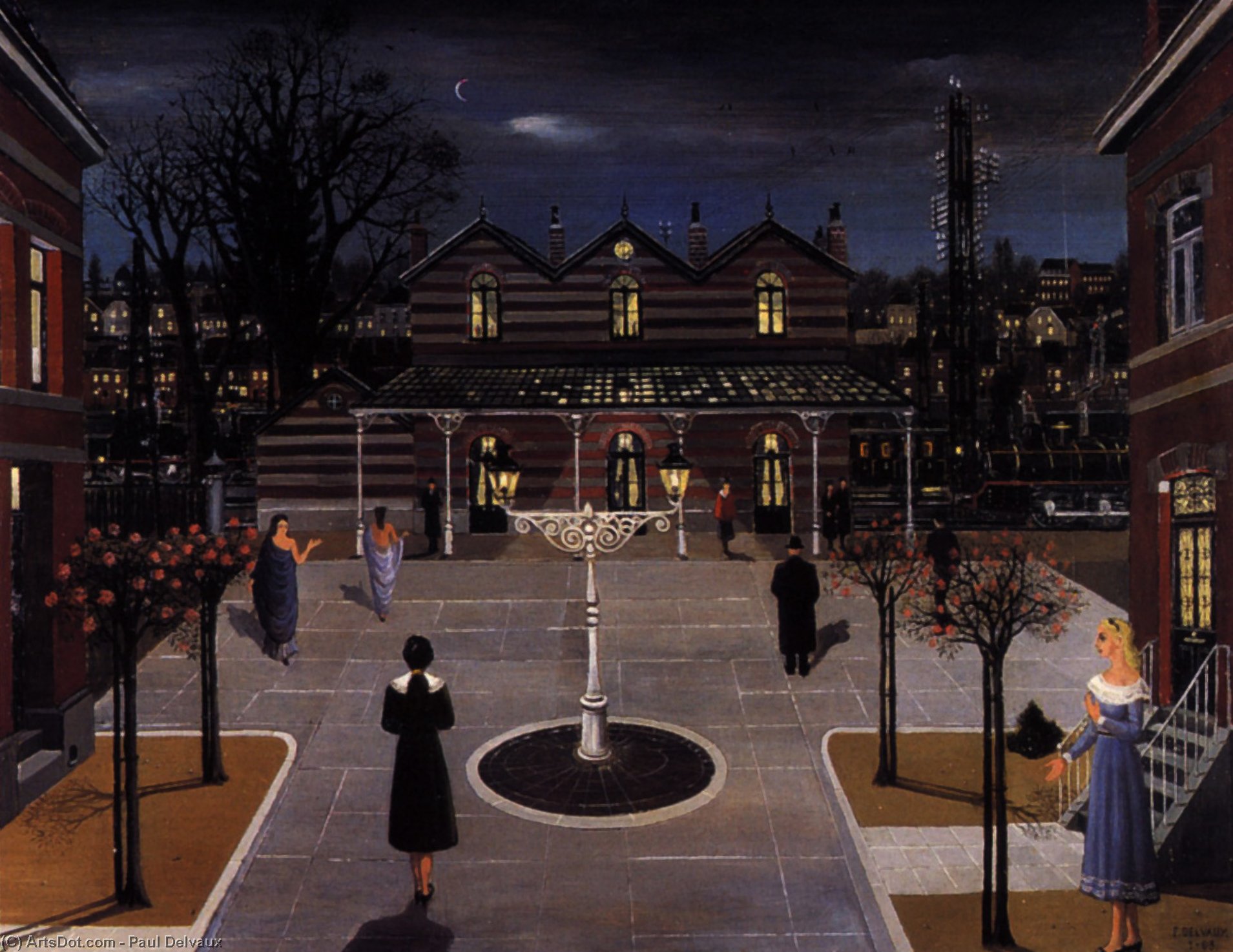 Wikioo.org - The Encyclopedia of Fine Arts - Painting, Artwork by Paul Delvaux - Small square station