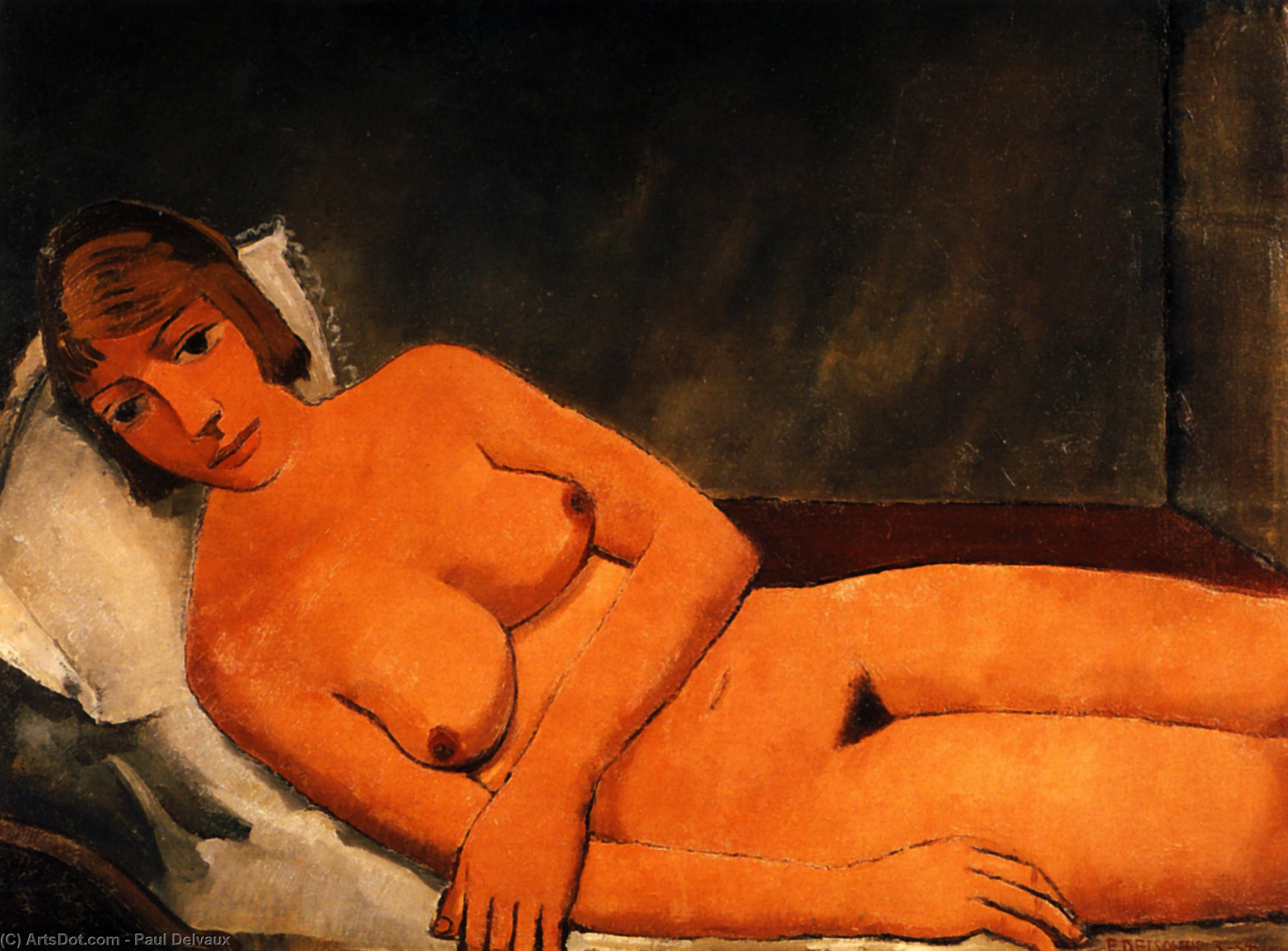 WikiOO.org - Encyclopedia of Fine Arts - Maľba, Artwork Paul Delvaux - Reclining Nude