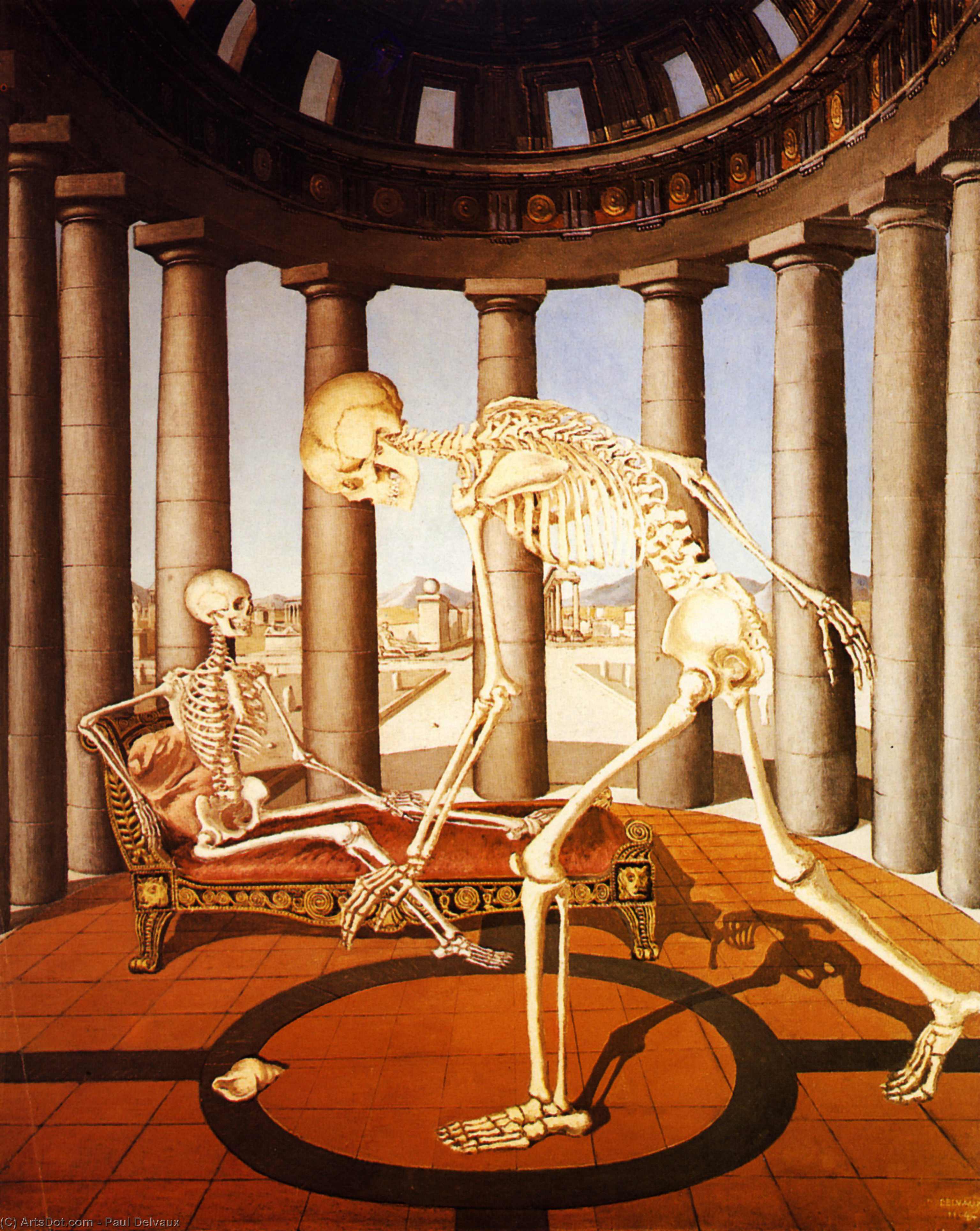 Wikioo.org - The Encyclopedia of Fine Arts - Painting, Artwork by Paul Delvaux - The skeleton has the shell