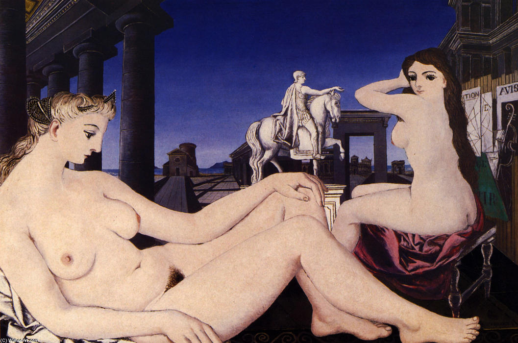 Wikioo.org - The Encyclopedia of Fine Arts - Painting, Artwork by Paul Delvaux - A naked statue 