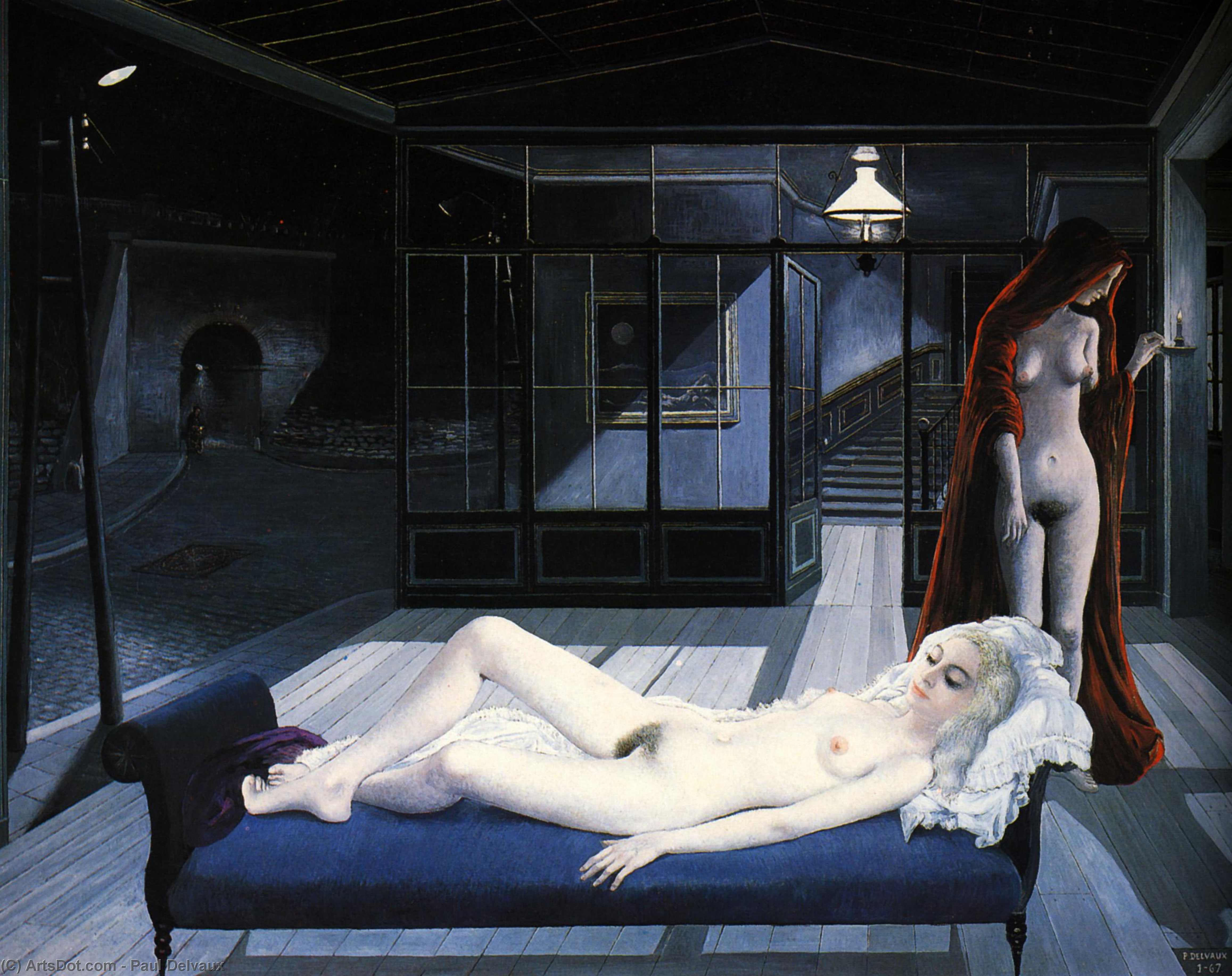Wikioo.org - The Encyclopedia of Fine Arts - Painting, Artwork by Paul Delvaux - The Blue Sofa
