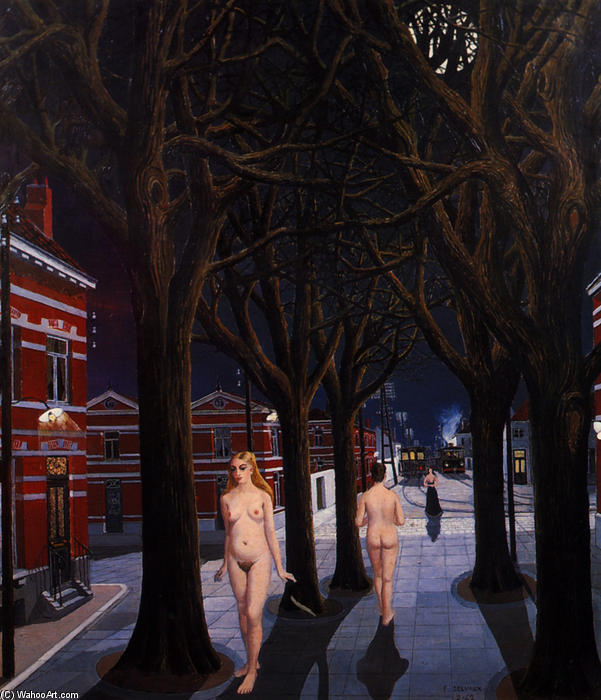 Wikioo.org - The Encyclopedia of Fine Arts - Painting, Artwork by Paul Delvaux - The Beautiful Night 