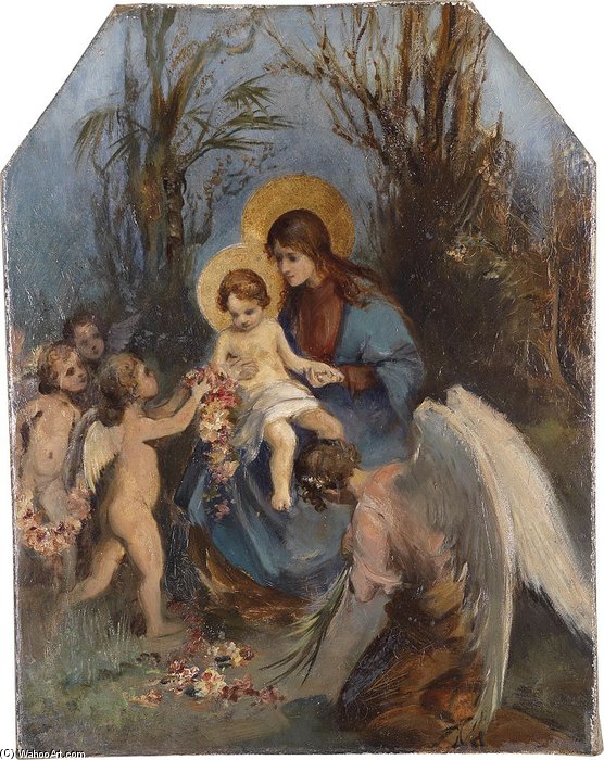 Wikioo.org – La Enciclopedia de las Bellas Artes - Pintura, Obras de arte de Carl Rahl - Ein Blumenkranz für das niño Jesús