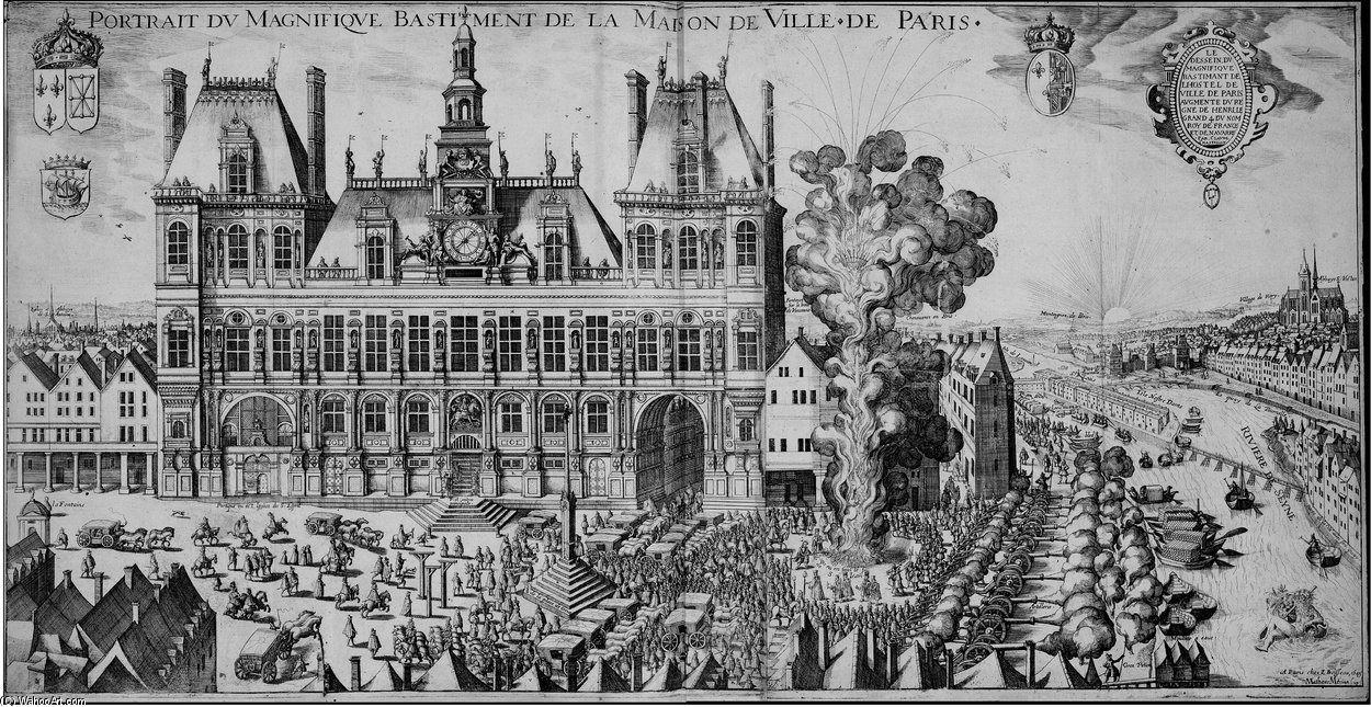 Wikioo.org – L'Encyclopédie des Beaux Arts - Peinture, Oeuvre de Claude Chastillon - Hôtel De Ville De Paris Et La Place De Greve Sous Le Regne
