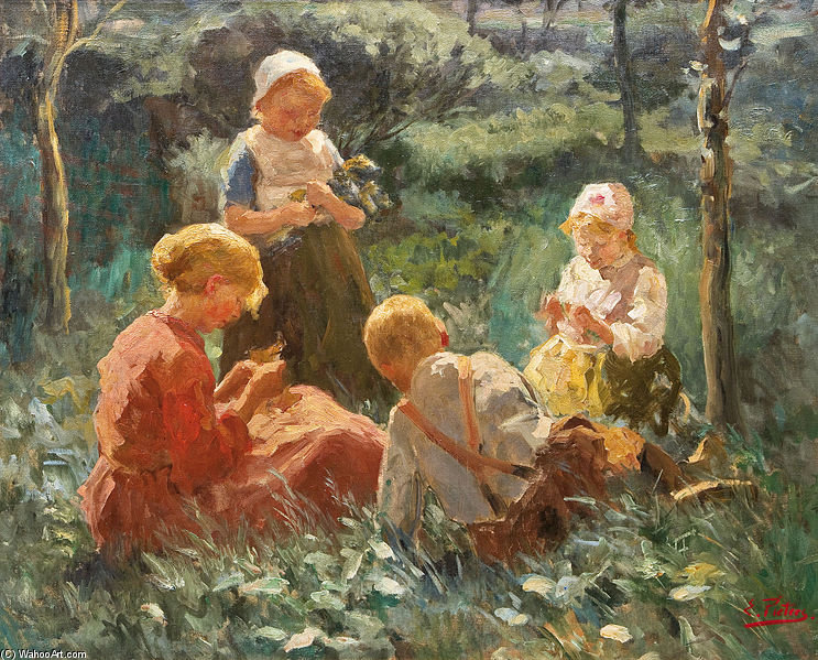Wikioo.org - The Encyclopedia of Fine Arts - Painting, Artwork by Evert Pieters - Spielende Kinder Im Grunen