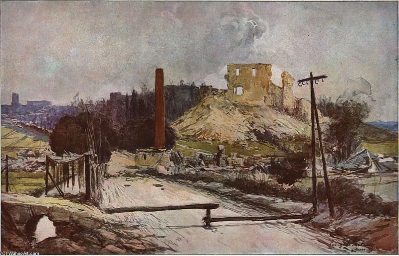 WikiOO.org - Εγκυκλοπαίδεια Καλών Τεχνών - Ζωγραφική, έργα τέχνης Francois Flameng - Coucy-le-chateau Apres La Destruction Allemande