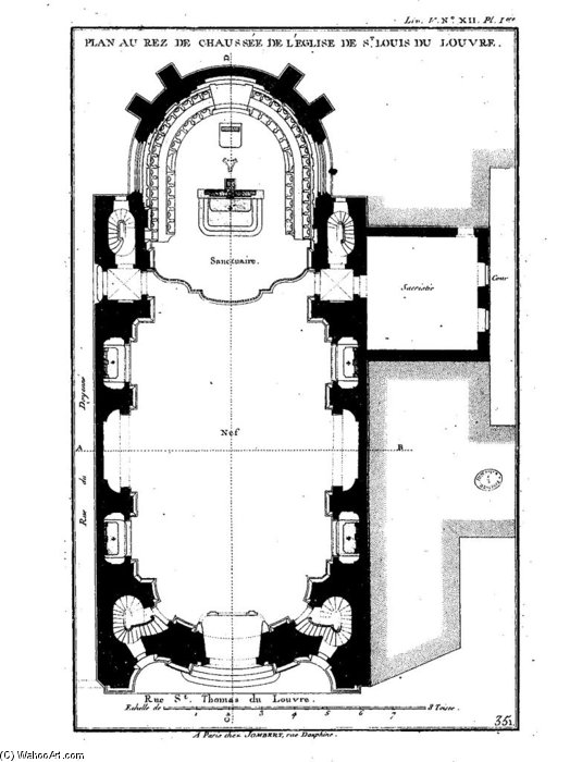 Wikioo.org - The Encyclopedia of Fine Arts - Painting, Artwork by François Thomas Germain - Plan Of The Ground Floor Of The Church Saint-louis-du-louvre In The Book Architecture Francoise