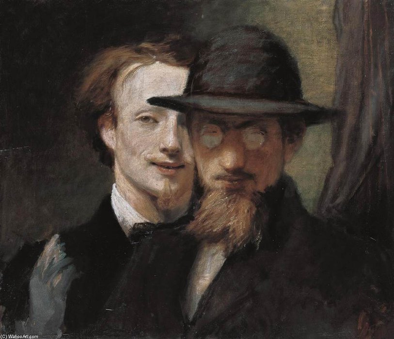Wikioo.org - The Encyclopedia of Fine Arts - Painting, Artwork by Hans Von Marées - Double Portrait Of Marees And Lenbach