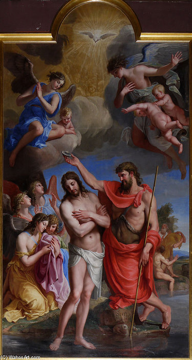 WikiOO.org - Enciclopédia das Belas Artes - Pintura, Arte por Jacques De Stella - Le Bapteme Du Christ