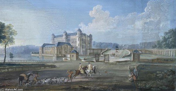 Wikioo.org - The Encyclopedia of Fine Arts - Painting, Artwork by Jean Baptiste Lallemand - Le Chateau De Chantilly Au Xviiie Siecle