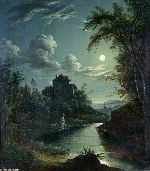WikiOO.org - Enciclopédia das Belas Artes - Pintura, Arte por Abraham Pether - A Landscape And River Scene