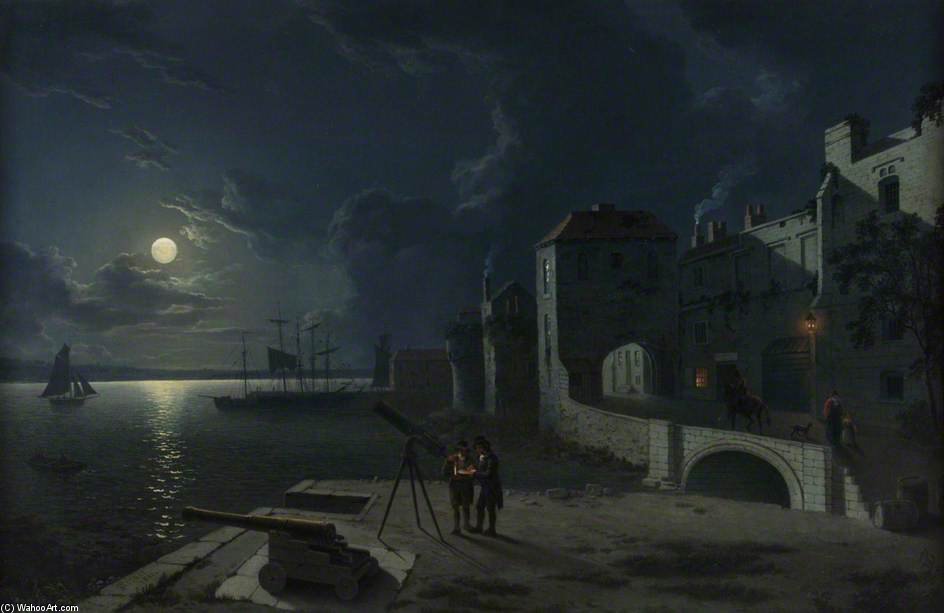 WikiOO.org - Εγκυκλοπαίδεια Καλών Τεχνών - Ζωγραφική, έργα τέχνης Abraham Pether - God's House Tower By Moonlight