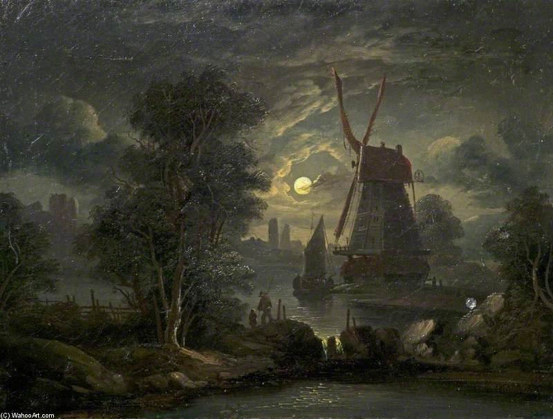 WikiOO.org - Güzel Sanatlar Ansiklopedisi - Resim, Resimler Abraham Pether - Moonlight Landscape