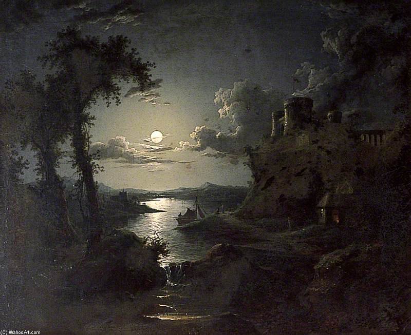 Wikioo.org - The Encyclopedia of Fine Arts - Painting, Artwork by Abraham Pether - Moonlit Estuary Scene