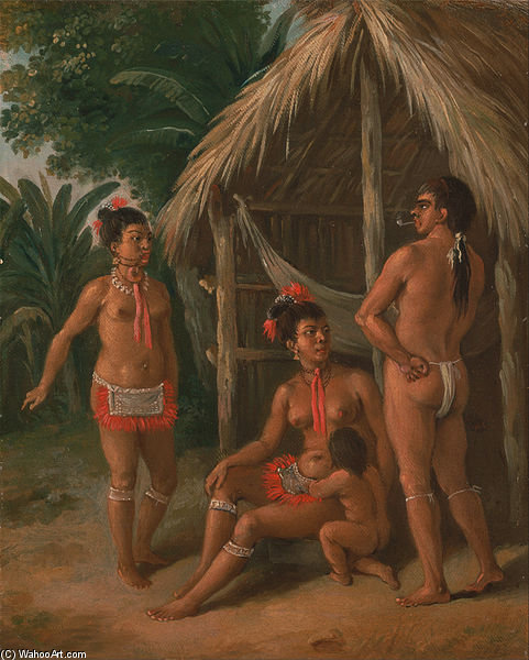 Wikioo.org - สารานุกรมวิจิตรศิลป์ - จิตรกรรม Agostino Brunias - A Leeward Islands Carib Family Outside A Hut