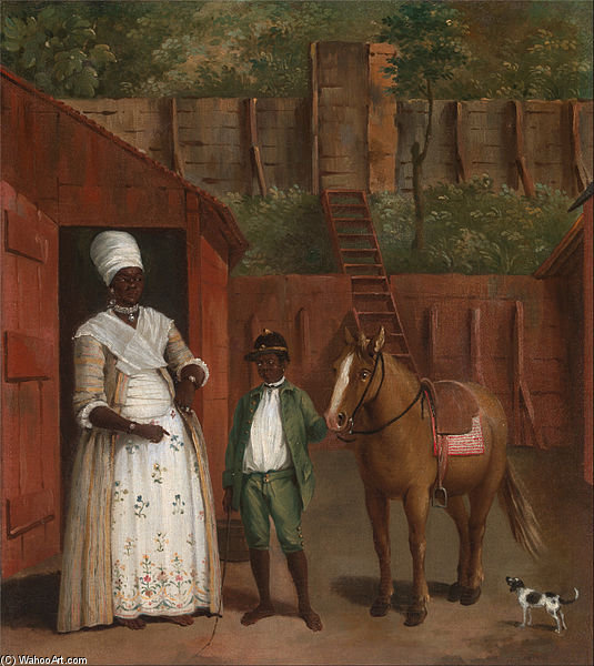 WikiOO.org - Enciclopédia das Belas Artes - Pintura, Arte por Agostino Brunias - A Mother With Her Son And A Pony