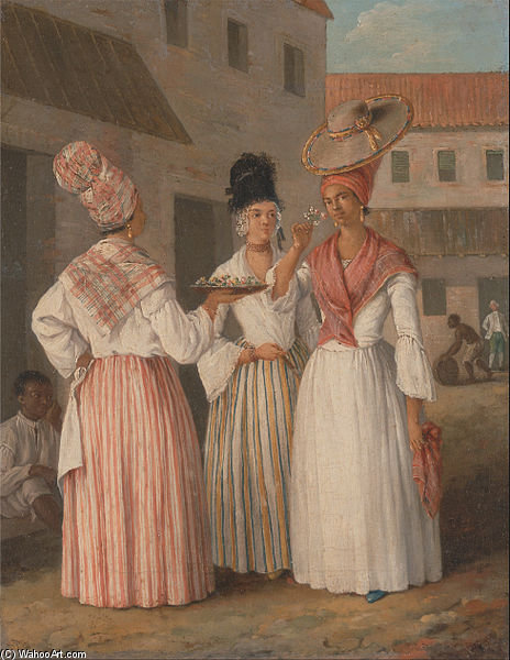 WikiOO.org – 美術百科全書 - 繪畫，作品 Agostino Brunias - 一个 西 印度花 女孩  两 其他免费 女性 颜色