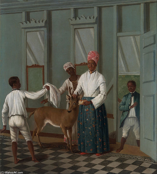 WikiOO.org - Encyclopedia of Fine Arts - Lukisan, Artwork Agostino Brunias - Servants Washing A Deer
