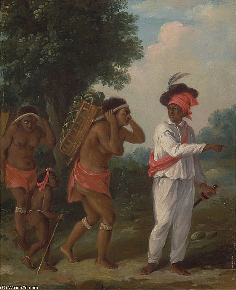 Wikioo.org - The Encyclopedia of Fine Arts - Painting, Artwork by Agostino Brunias - West Indian Man Of Color, Directing Two Carib Women With A Child