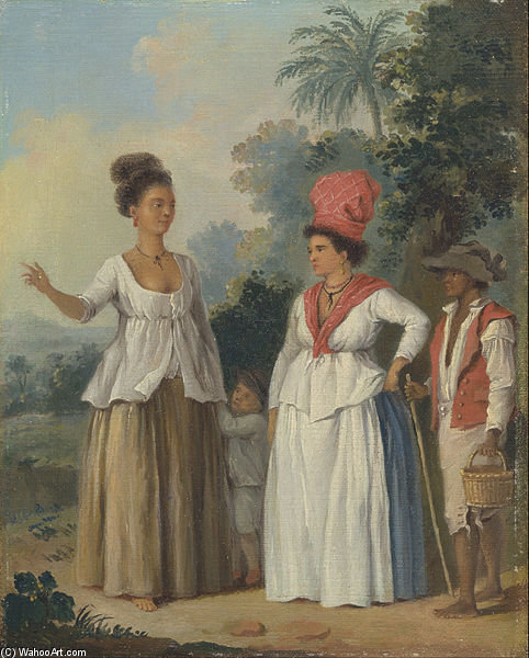 WikiOO.org - Encyclopedia of Fine Arts - Lukisan, Artwork Agostino Brunias - West Indian Women Of Color, With A Child And Black Servant