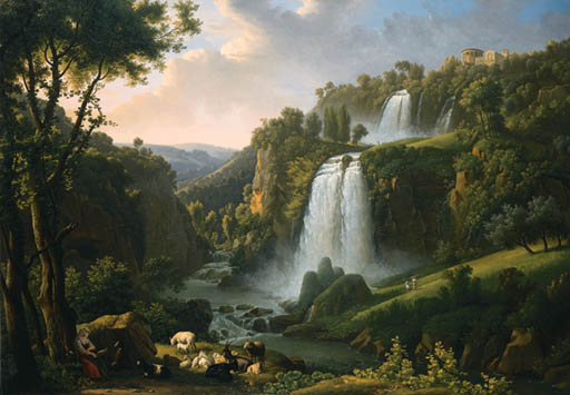 Wikioo.org - The Encyclopedia of Fine Arts - Painting, Artwork by Alexandre Hyacinthe Dunouy - The Cascades At Tivoli With The Temple Of Sibyl And A Shepherdess In The Foreground