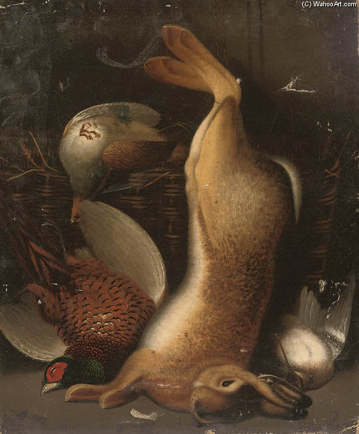 Wikioo.org - The Encyclopedia of Fine Arts - Painting, Artwork by Benjamin Blake - A Hare, Cock Pheasant And Woodcock, With A Partridge In A Basket