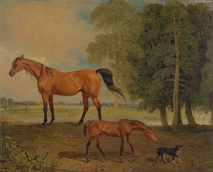Wikioo.org - The Encyclopedia of Fine Arts - Painting, Artwork by Benjamin Marshall - Broodmare With Foal, And A Terrier