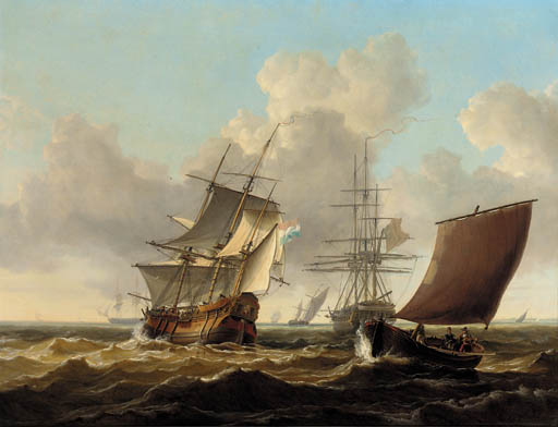 Wikioo.org - สารานุกรมวิจิตรศิลป์ - จิตรกรรม Charles Martin Powell - A Dutch Merchantman And Other Shipping Passing A British Frigate Anchored Off The Dutch Coast