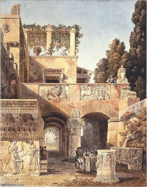 Wikioo.org - The Encyclopedia of Fine Arts - Painting, Artwork by Charles Percier - View Of A Roman House
