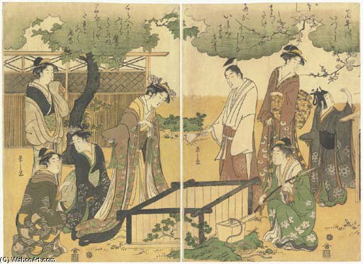 WikiOO.org - Encyclopedia of Fine Arts - Lukisan, Artwork Chōbunsai Eishi - A Parody Of The Well Curb From Tales Of Ise